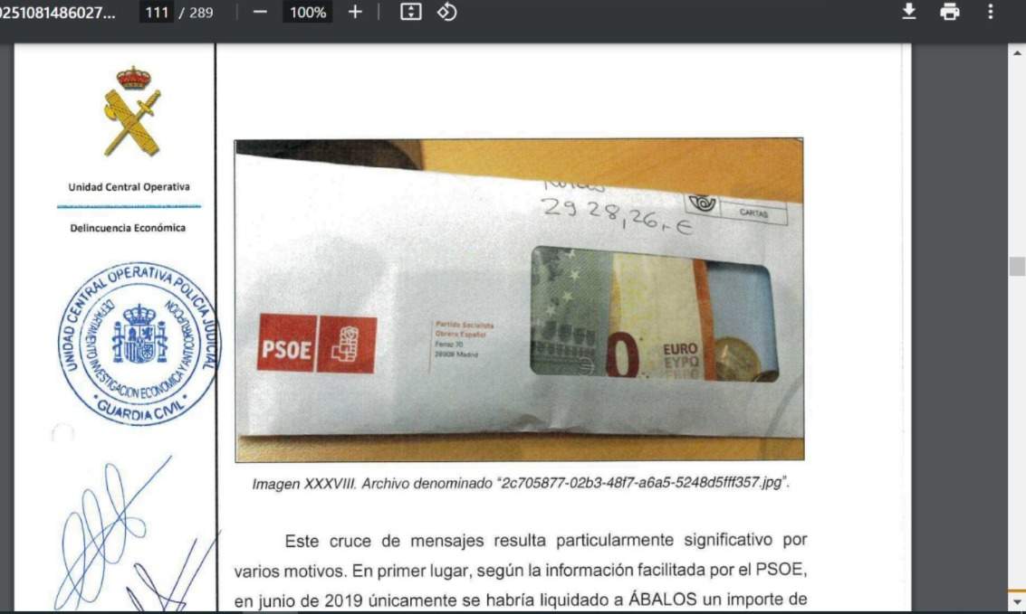 L'UCO detecta més de 95.000 euros en ingressos en efectiu d’Ábalos