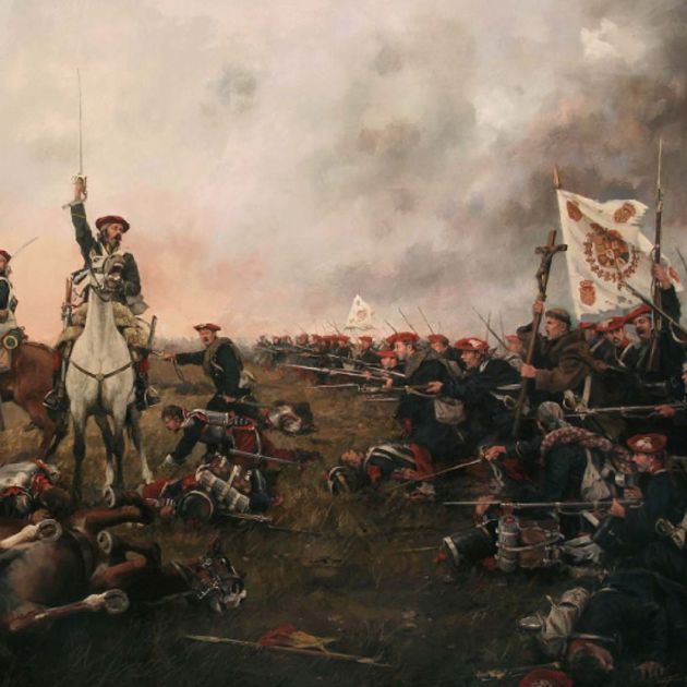Representació parcial d'una batalla de la Primera Guerra Carlina. Obra d'August Ferrer Dalmau. Font Viquipèdia