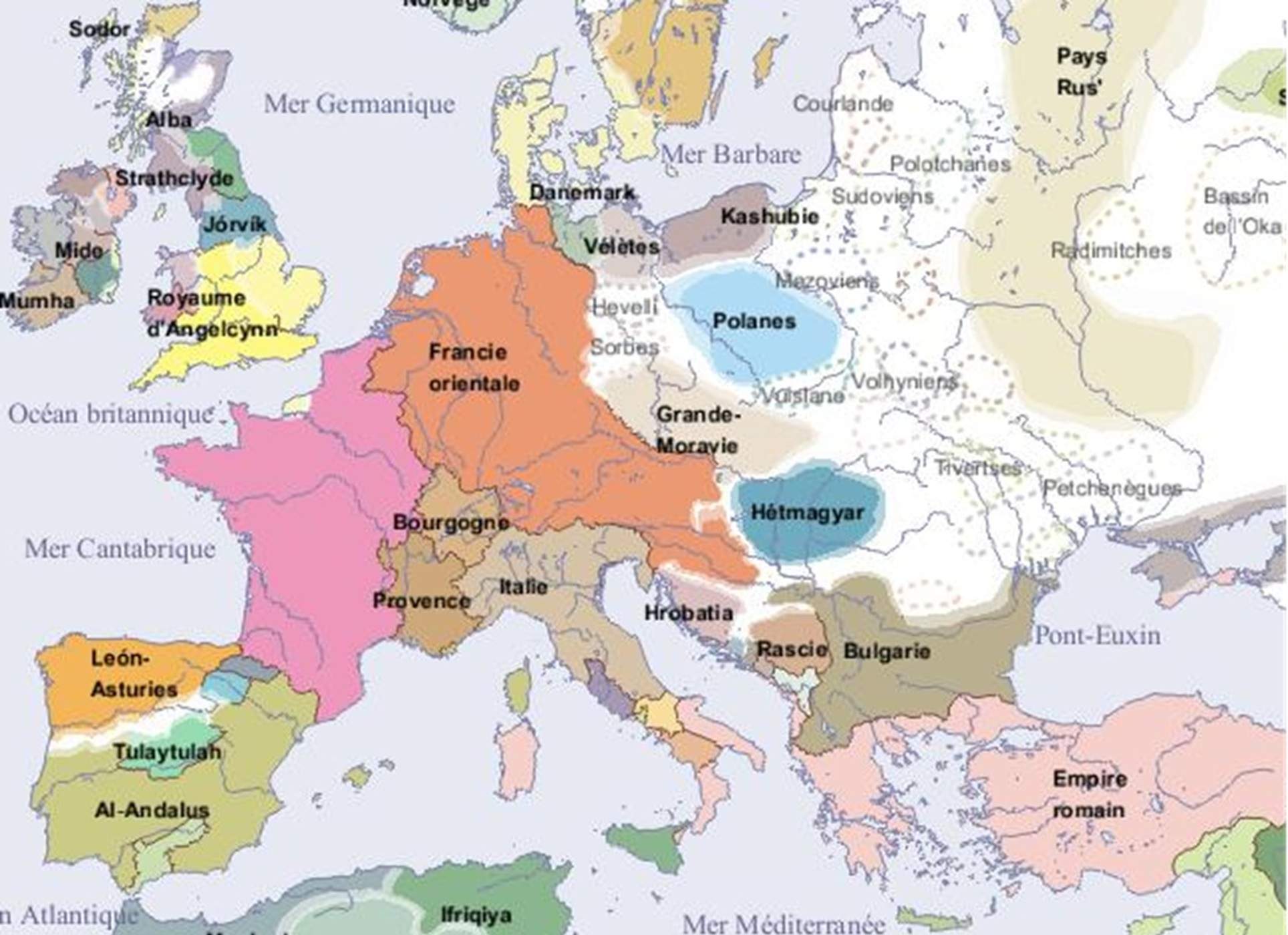 Mapa político de Europa en la época de Wifredo. Fuente Pinterest