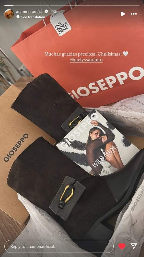 Melyssa Pinto le envía los zapatos a Ana Mena   Instagram