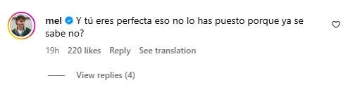 Comentario de Álvaro Mel a Anna Castillo / Instagram