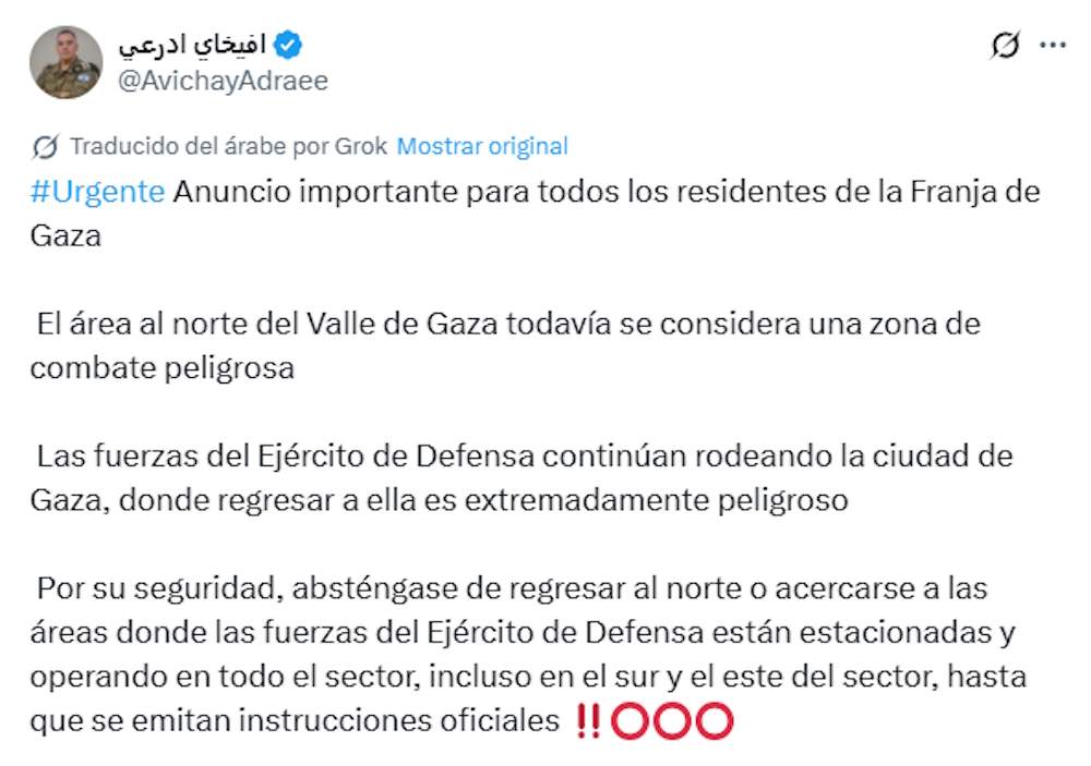 Mensaje del portavoz árabe de las FDI, Avichay Andraee Mensaje del portavoz árabe de las FDI, Avichay Andraee