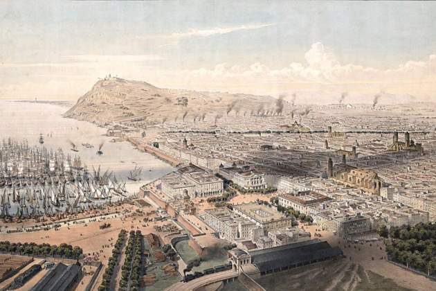 Gravat de Barcelona en plena Primera Revolució Industrials (1850). Font Arxiu Municipal de Barcelona Gravat de Barcelona en plena Primera Revolució Industrials (1850). Font Arxiu Municipal de Barcelona