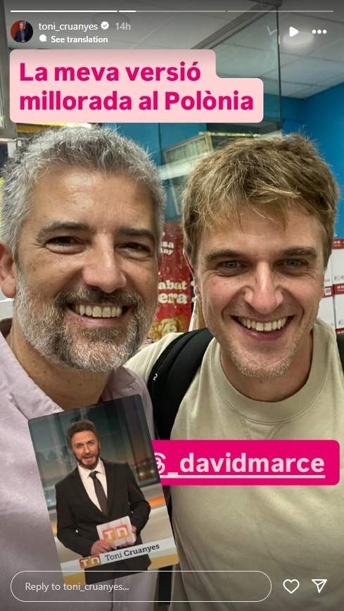 Toni Cruanyes con David Marcé, su imitador en 'Polònia' Instagram (1) Toni Cruanyes con David Marcé, su imitador en 'Polònia' Instagram (1)