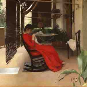 Cosint, dona amb vestit vermell, 1889 Casas Cosint, dona amb vestit vermell, 1889 Casas
