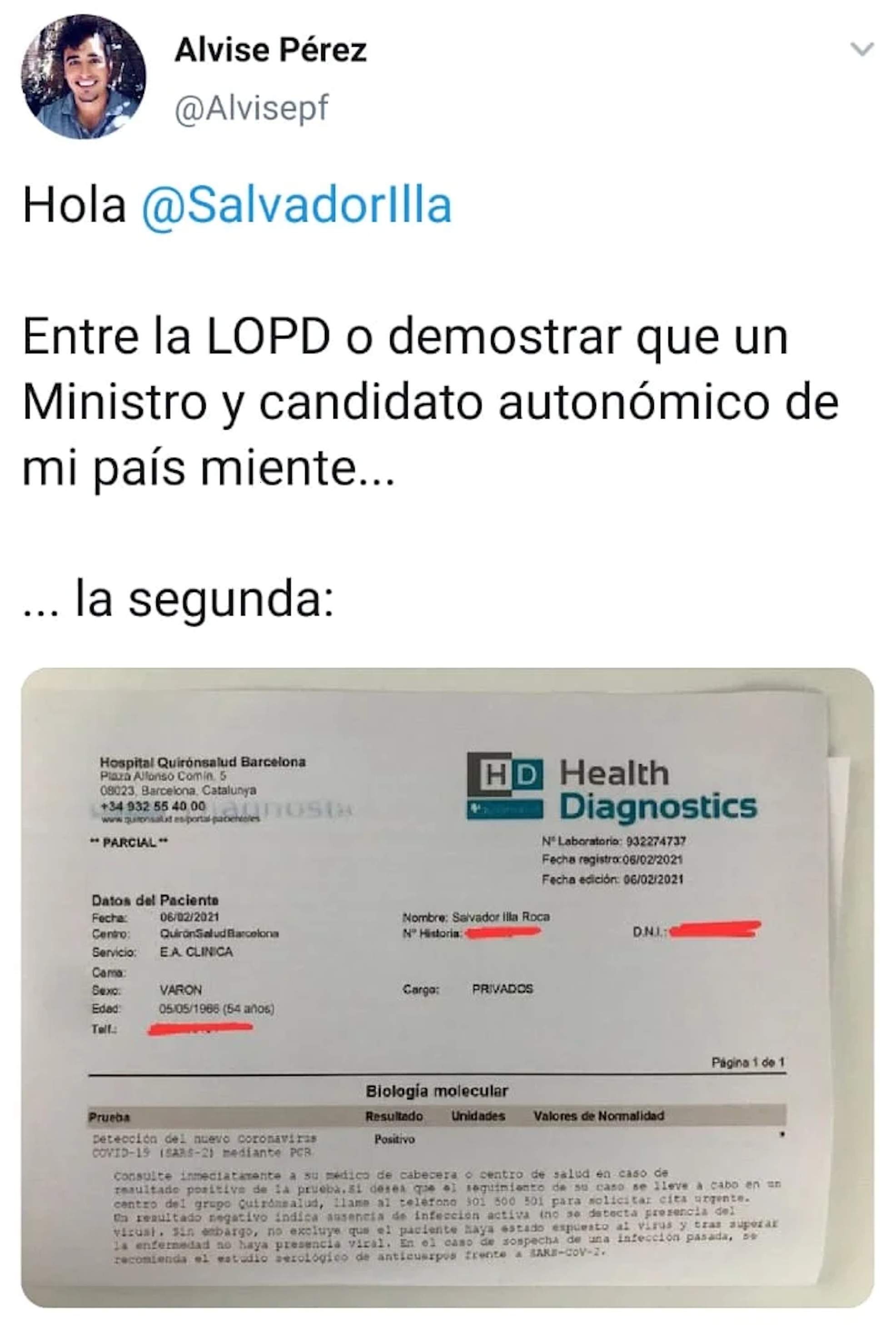 Piulada esborrada d'Alvise Pérez