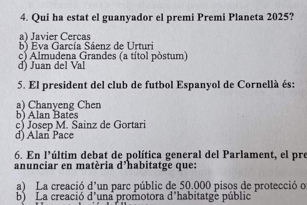 Prueba de actualidad entregada a los alumnos de la UAB Prueba de actualidad entregada a los alumnos de la UAB