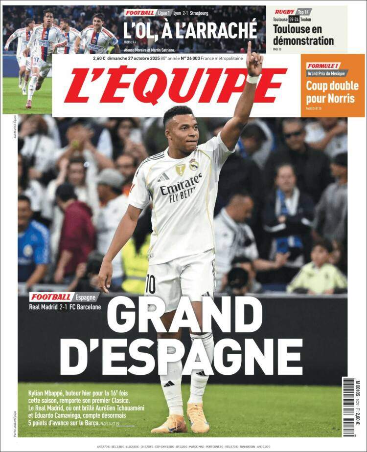 L'Équipe portada 27 10 2025 L'Équipe portada 27 10 2025