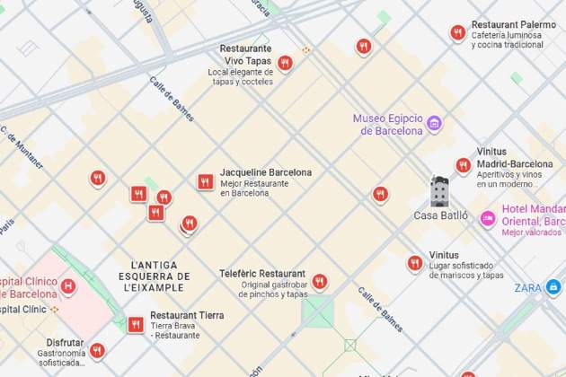 Captura de pantalla de les recomanacions de restaurants de Google Maps. / Foto: Google Maps