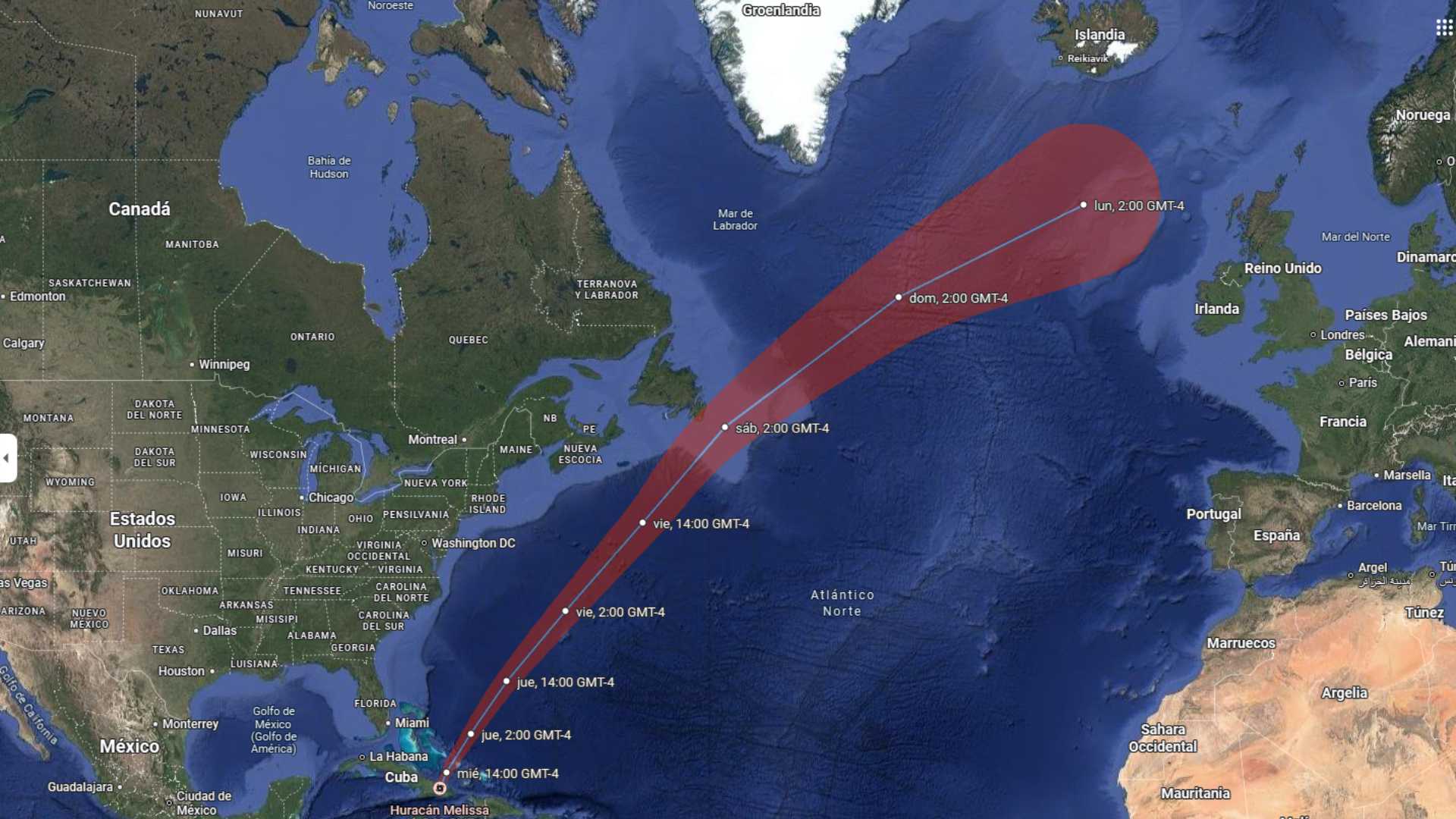 Mapa de huracanes: consulta la trayectoria del Melissa en tiempo real Mapa de huracanes: consulta la trayectoria del Melissa en tiempo real