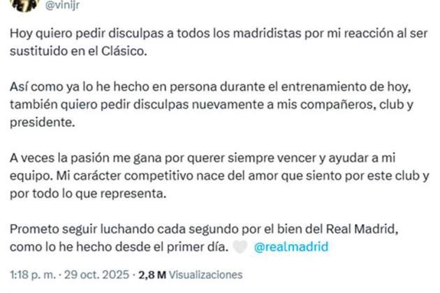 Missatge Vinícius a X Missatge Vinícius a X