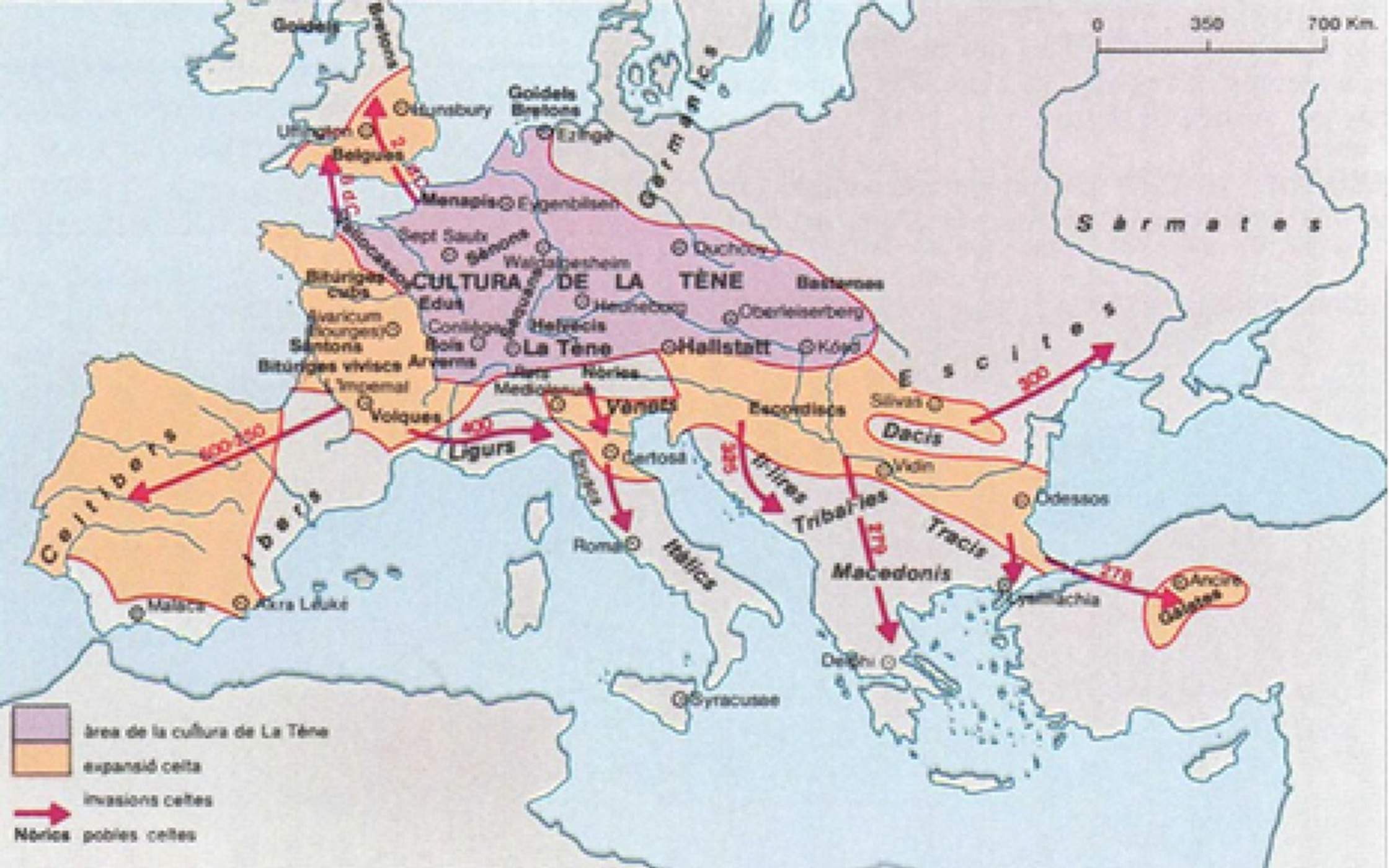 Mapa de la expansión celta. Fuente Enciclopedia Catalana Mapa de la expansión celta. Fuente Enciclopedia Catalana