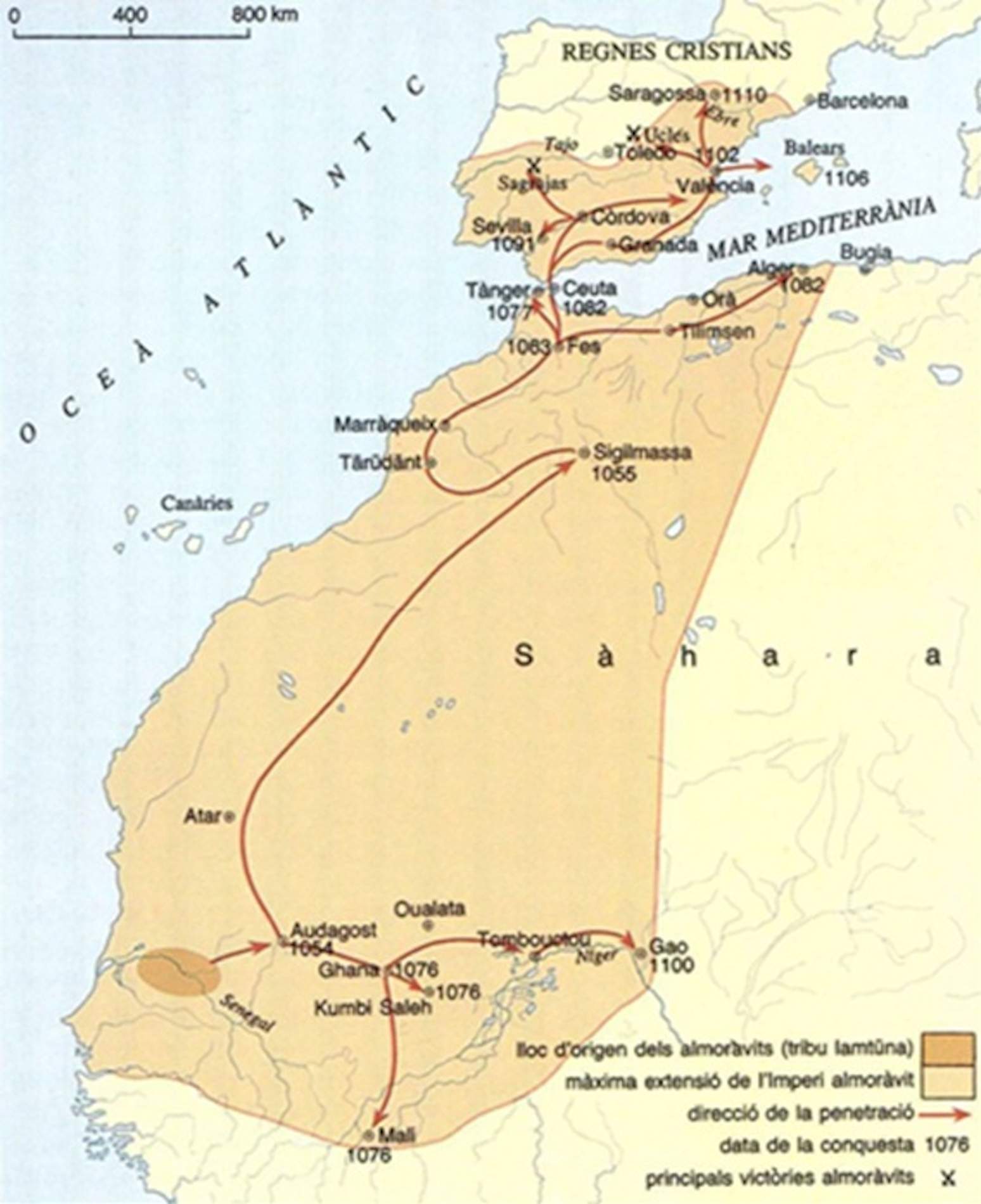 Mapa del imperio almorávide. Fuente Wikimedia Commons Mapa del imperio almorávide. Fuente Wikimedia Commons