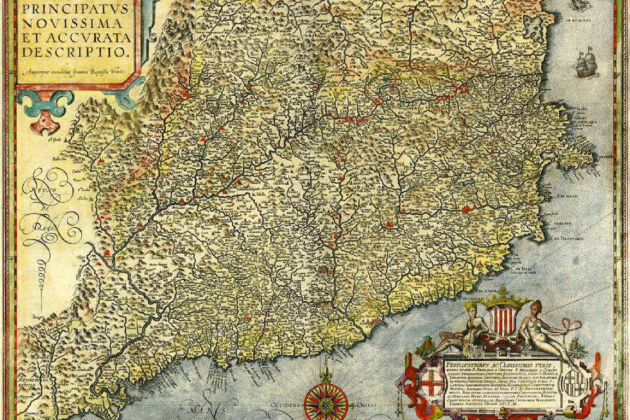 Neix Joan Terés, l'arquebisbe que es va oposar a la castellanització de l'Esglèsia catalana. Mapa de Catalunya (1609). Font Institut Català de Cartografia