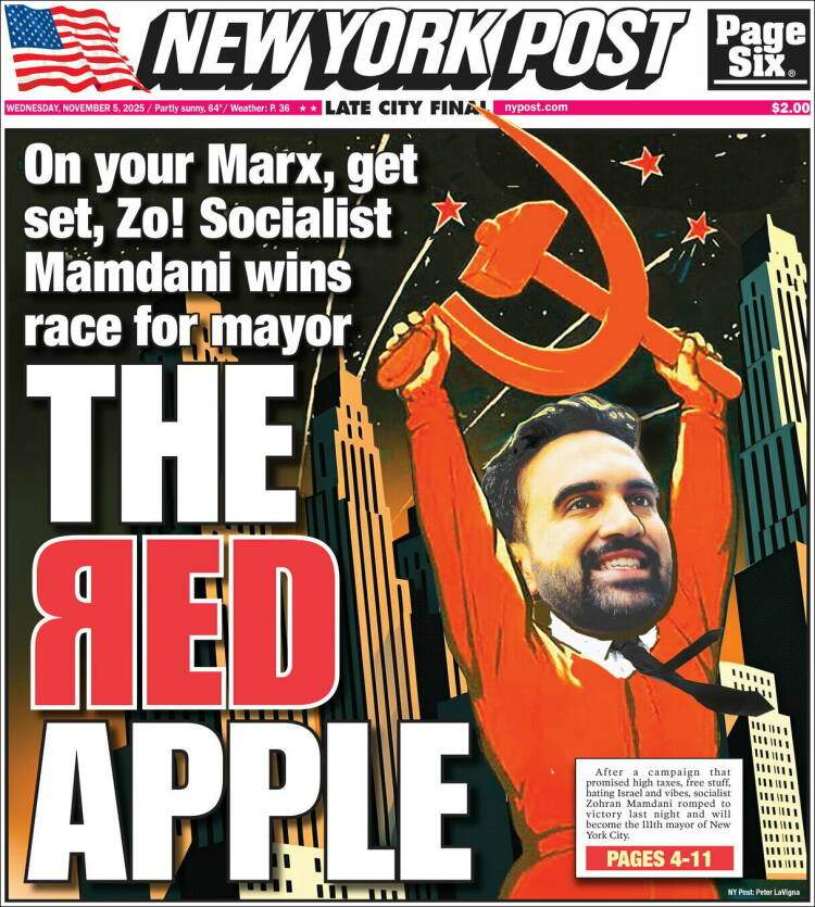 New York Post, 5 novembre 2025 New York Post, 5 novembre 2025