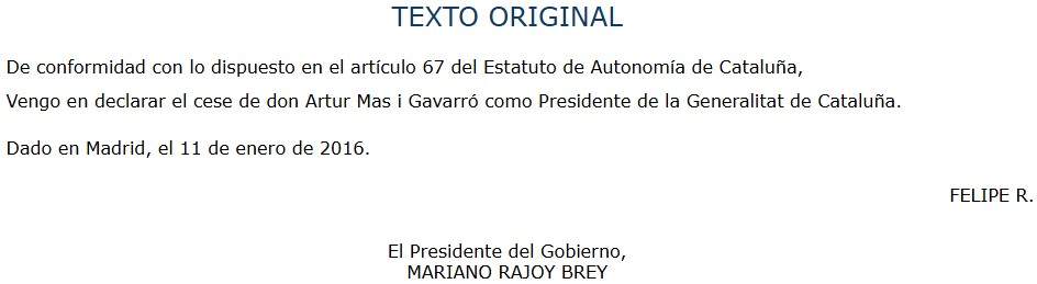 BOE cessament Artur Mas BOE cessament Artur Mas