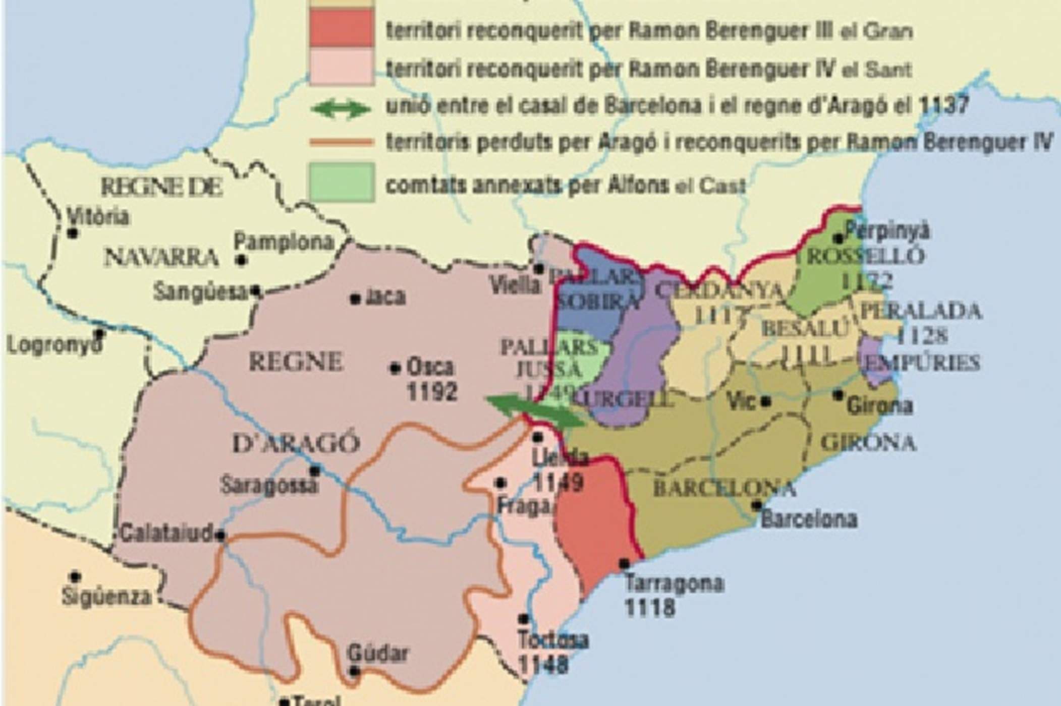 Mapa de la unió dinàstica de Barcelona i Aragó. Font Enciclopèdia Catalana Mapa de la unió dinàstica de Barcelona i Aragó. Font Enciclopèdia Catalana