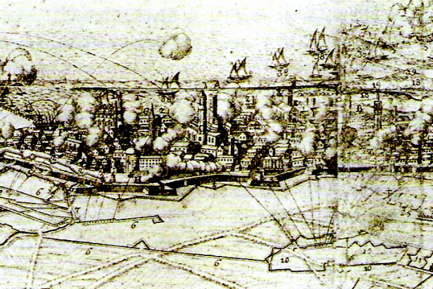 Asedio y bombardeo de Barcelona (1713). Fuente Archivo Historic de Catalunya