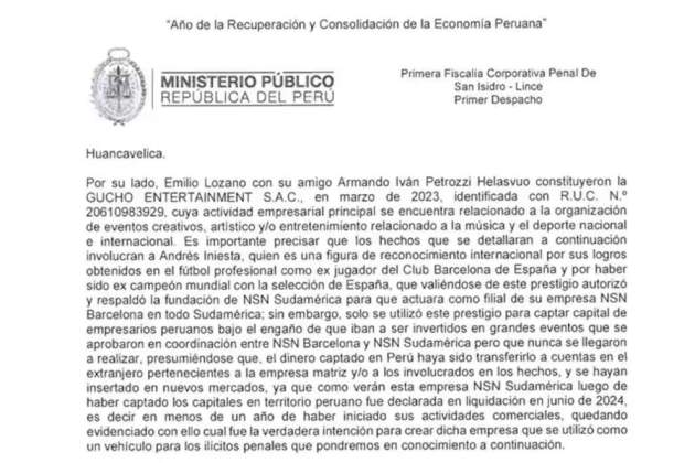 Nota Ministerio Público Perú Andrés Iniesta / Foto: La República