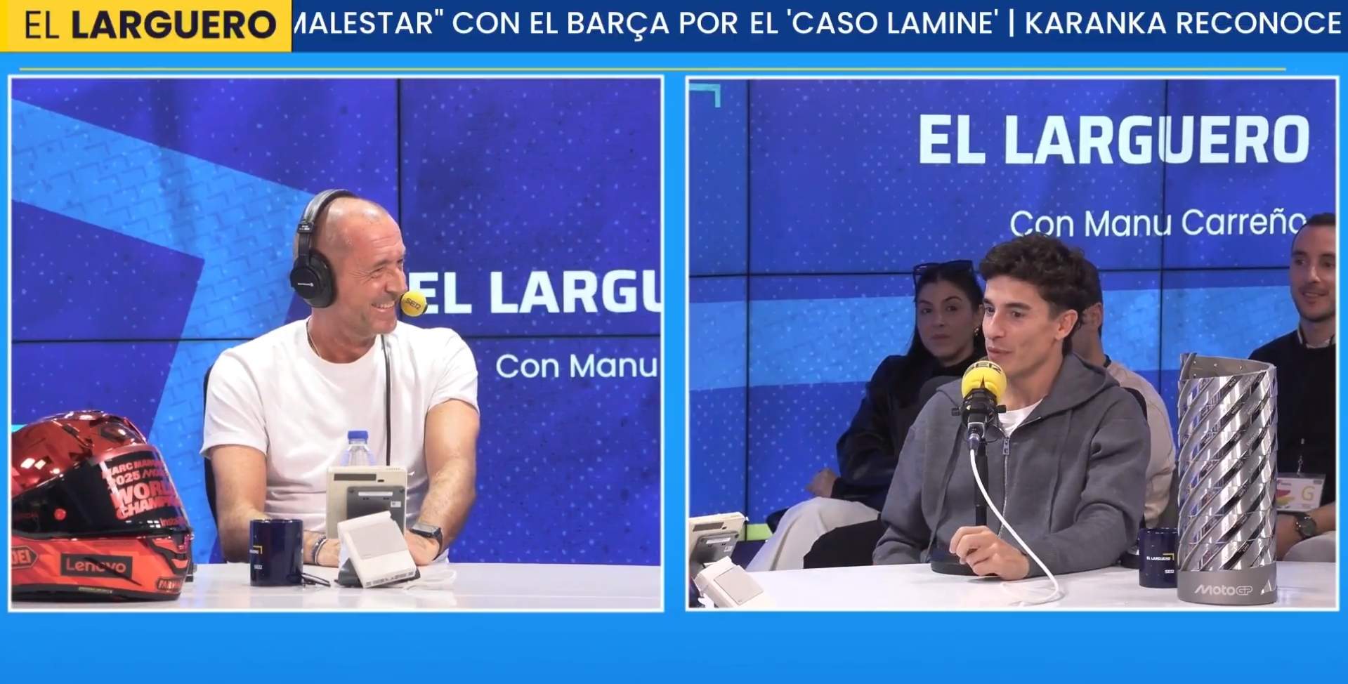 Marc Márquez durante la entrevista de Manu Carreño en 'El Larguero'   Cadena Ser, X