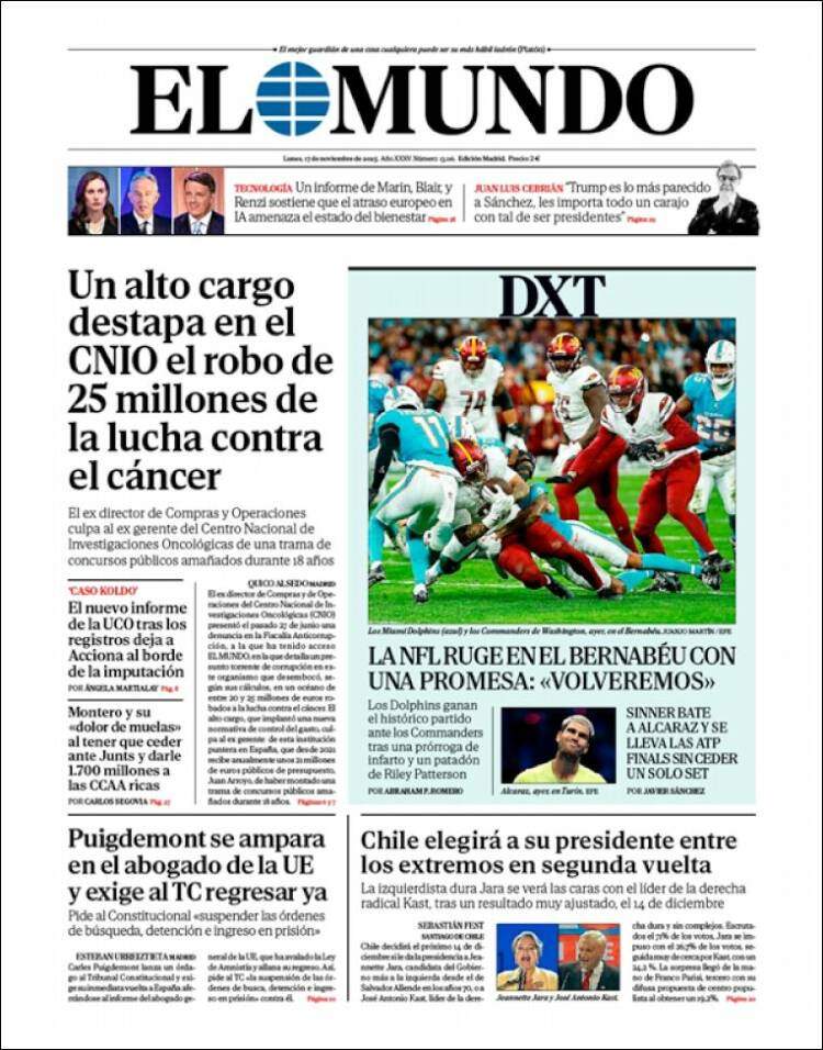 El Mundo, 17 novembre 2025 El Mundo, 17 novembre 2025