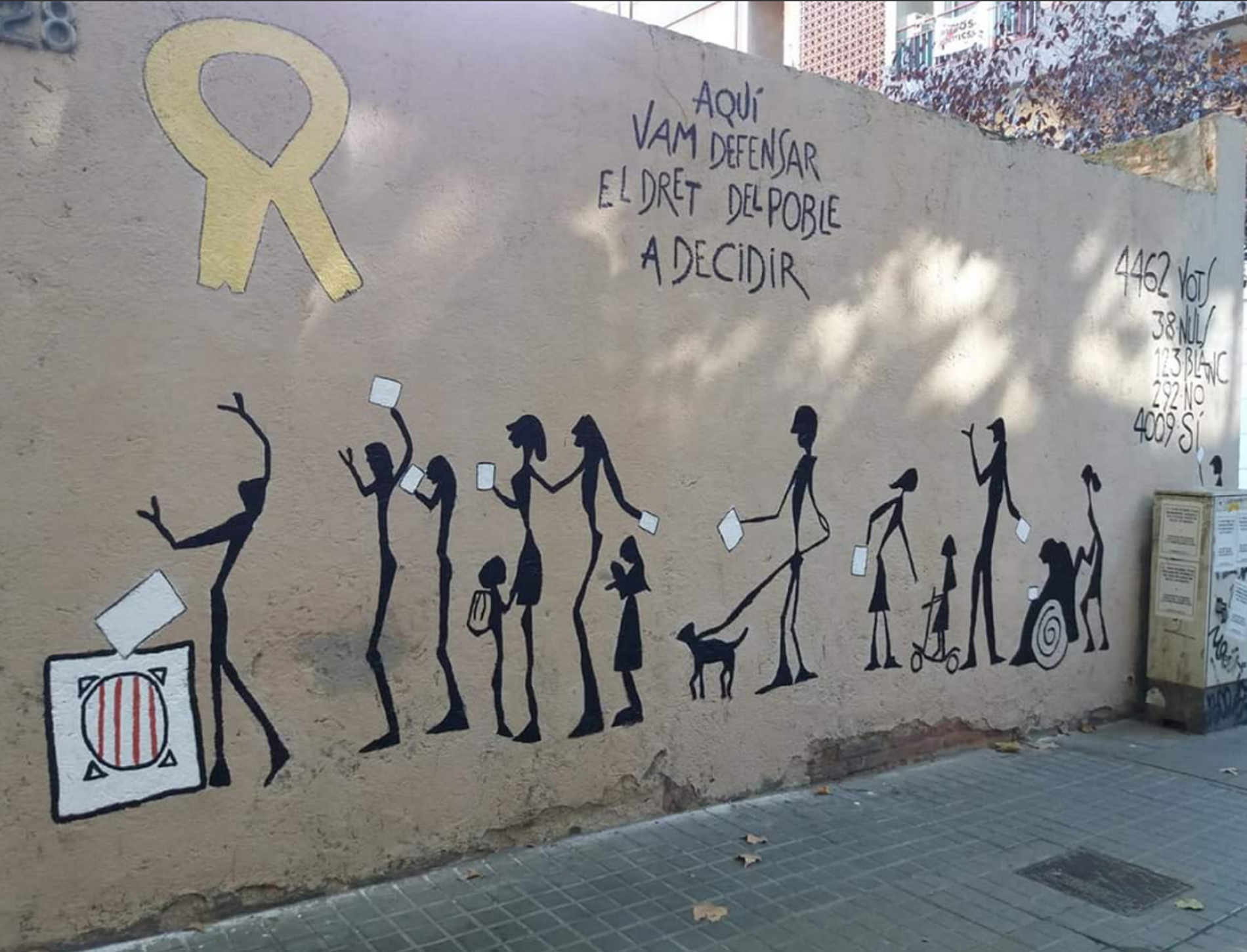 El Ayuntamiento de Barcelona borra un mural del 1-O