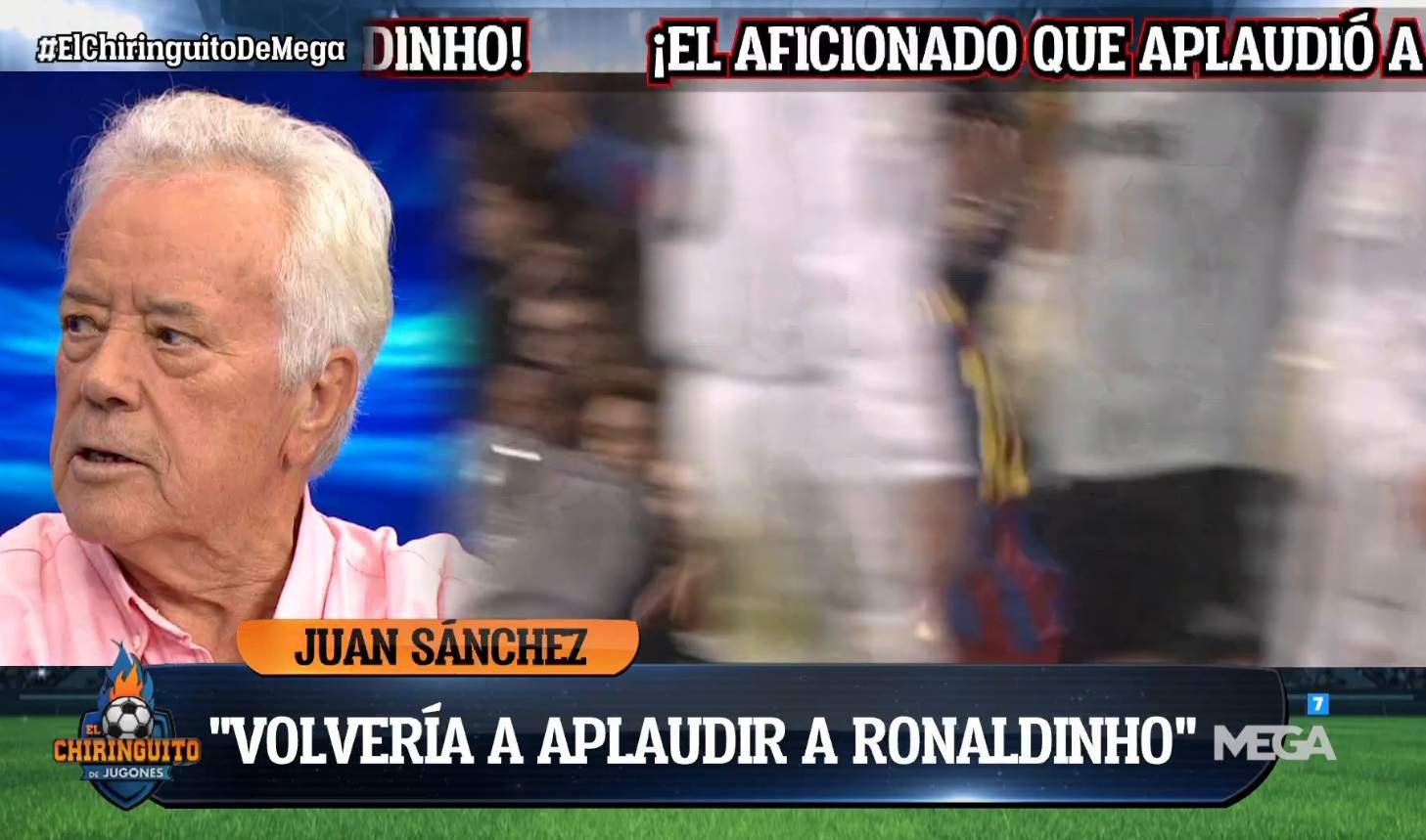Juan Sánchez, el madridista del bigoti, ara sense, que va aplaudir Ronaldinho i el Barça al Bernabéu MEGA Juan Sánchez, el madridista del bigoti, ara sense, que va aplaudir Ronaldinho i el Barça al Bernabéu MEGA