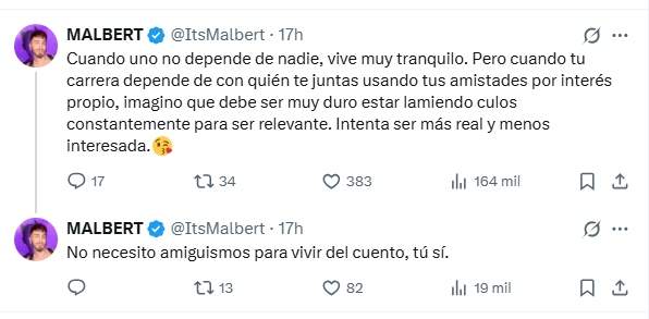 Mensajes de Malbert vía redes / X