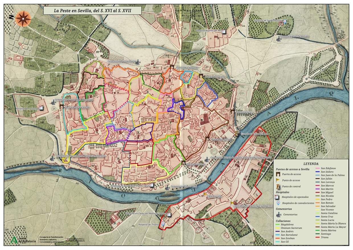 Plano de Sevilla (siglo XVI) con sus collaciones. Fuente Instituto de Estudios Andaluces