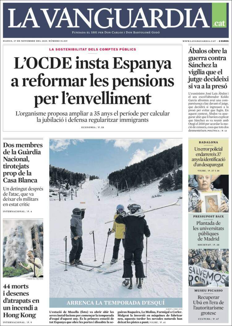 La Vanguardia, 27 novembre 2025 La Vanguardia, 27 novembre 2025