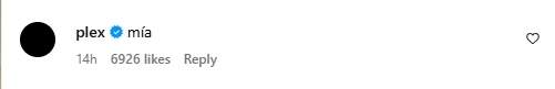 Comentario de Plex en la foto de Aitana Instagram Comentario de Plex en la foto de Aitana Instagram