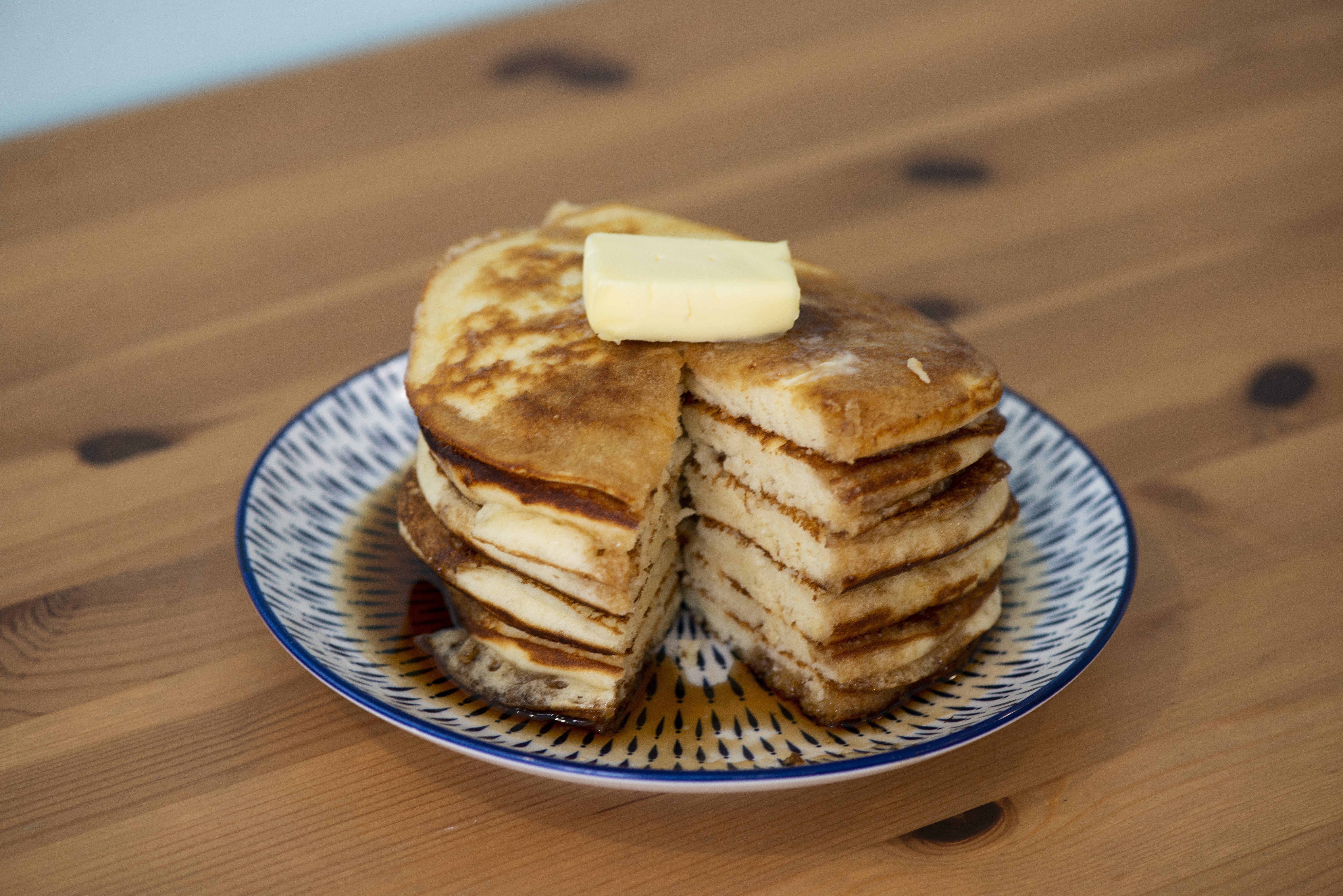A stack of fluffy breakfast pancakes