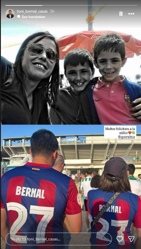 Felicitación de Toni Bernal, hermano del futbolista, a su madre Instagram Felicitación de Toni Bernal, hermano del futbolista, a su madre Instagram