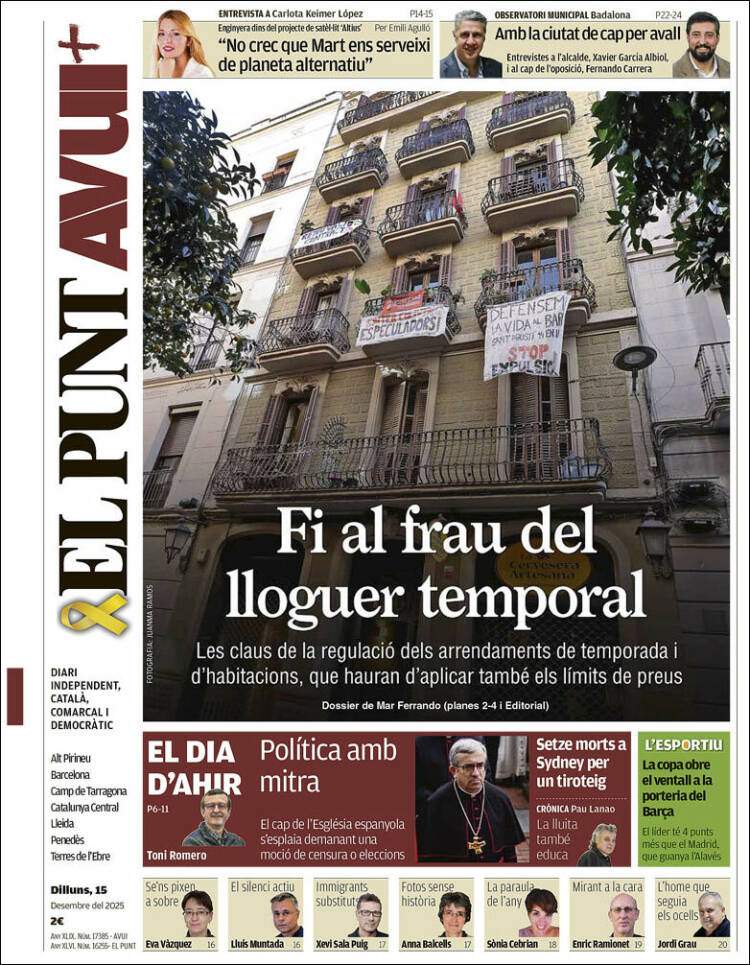 El Punt Avui, 15 desembre 2025 El Punt Avui, 15 desembre 2025