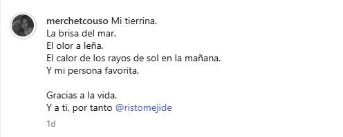 La dedicatòria de Merche Torre a Risto Mejide Instagram La dedicatòria de Merche Torre a Risto Mejide Instagram