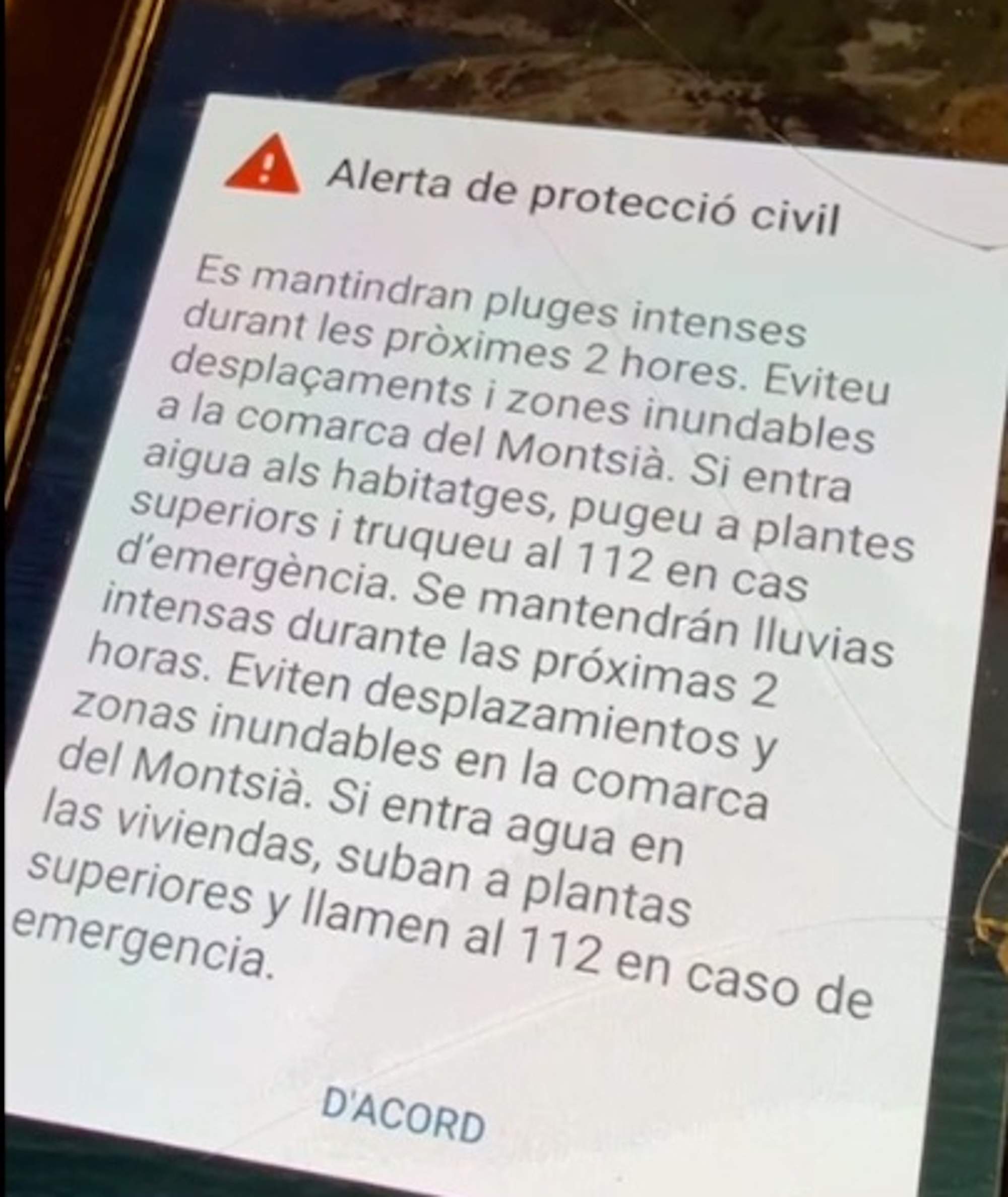 Terres de l'Ebre, de nuevo en alerta por el temporal: Protecció Civil envía mensajes a los móviles