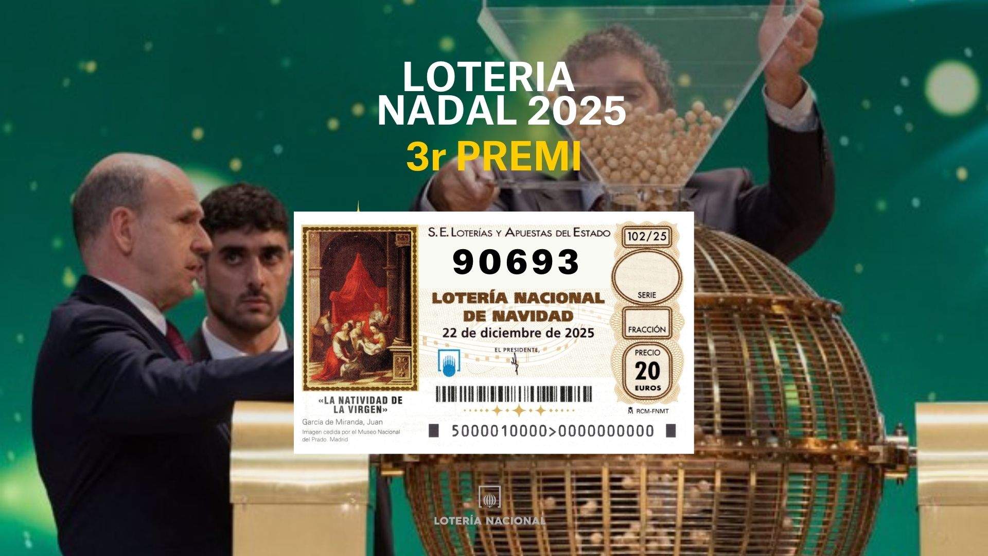 Tercer premi de la Loteria de Nadal 2025: 90693