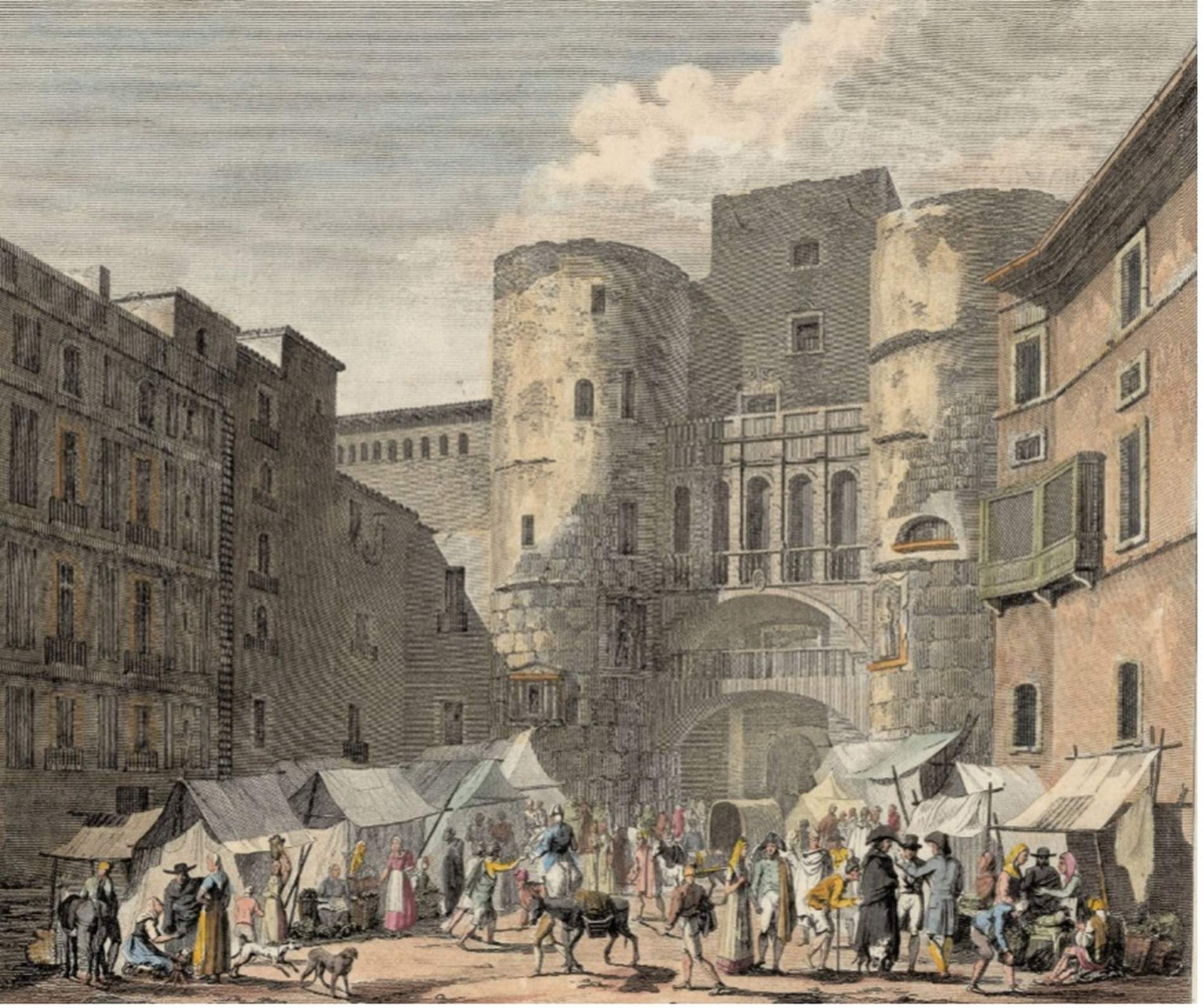 Representación del mercado del Portal Nou, de Barcelona (1806). Fuente Institut Cartografic de Catalunya