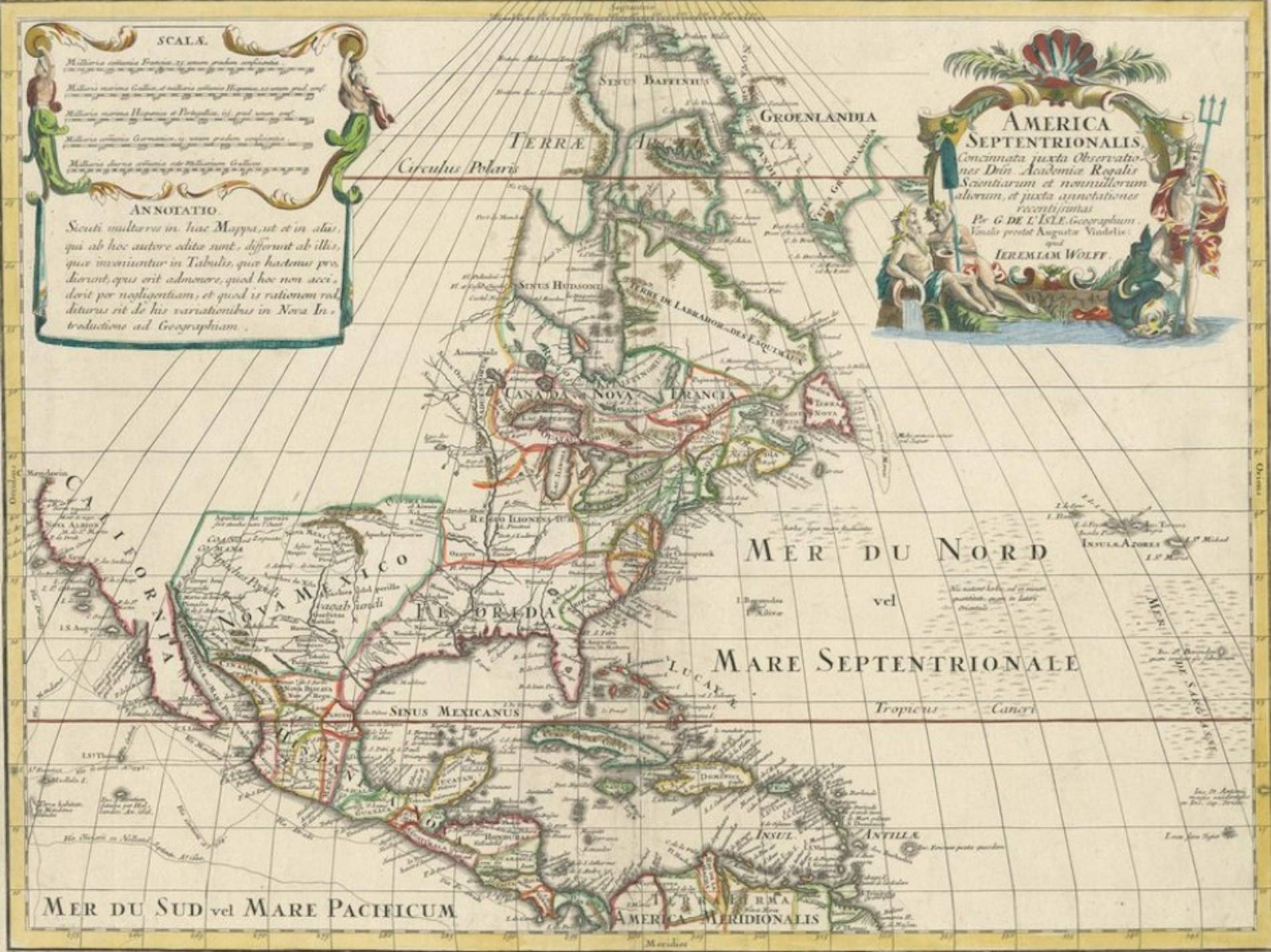 Mapa de Nord Amèrica (principis del segle XVIII). Font Biblioteca Nacional de França