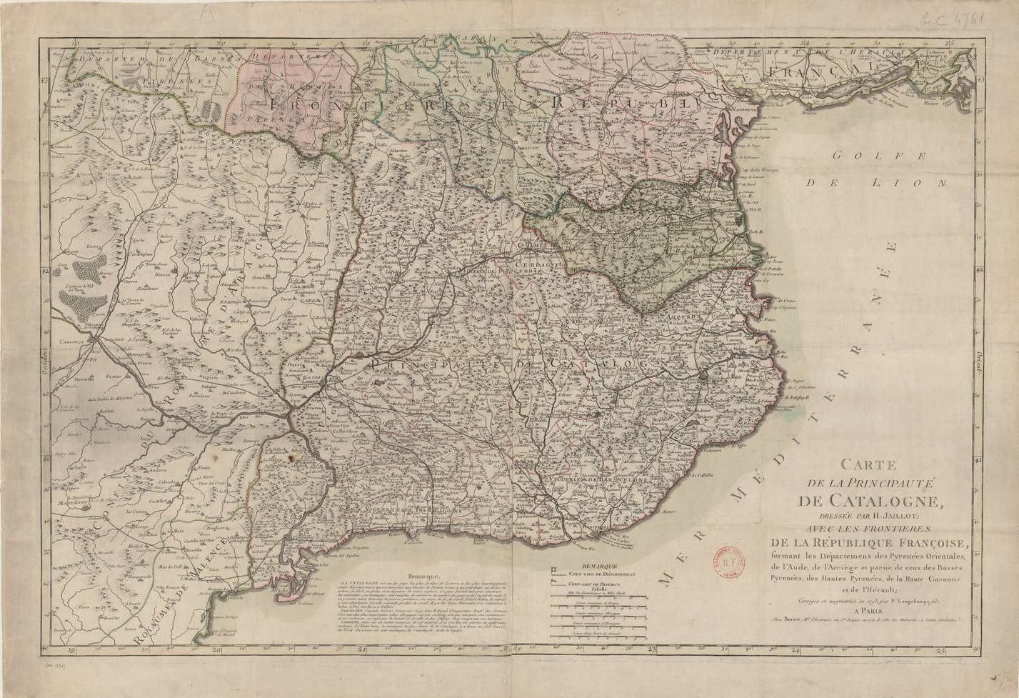 Mapa de Catalunya (1793). Font Bibliothèque National de France