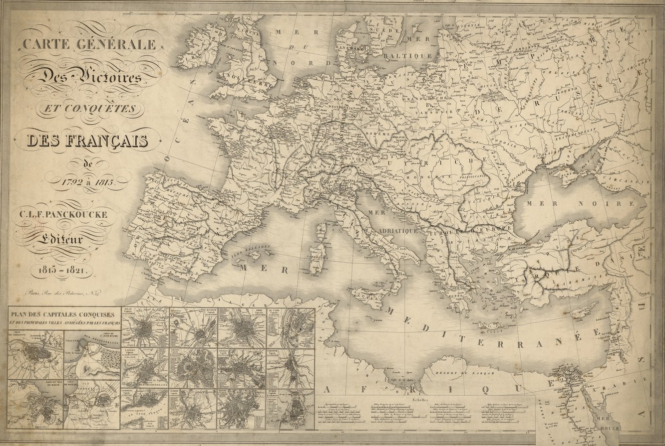 Mapa de l'expansió francesa durant les èpoques republicana i imperial. Cartografiat a Paris (1815). Font Bibliothèque National de France