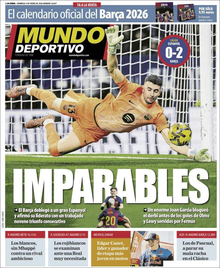 Mundo Deportivo, portada del 04/01/2026