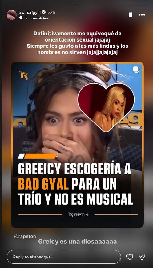 Bad Gyal reacción a la propuesta de Greeicy para hacer un trío Instagram Bad Gyal reacción a la propuesta de Greeicy para hacer un trío Instagram