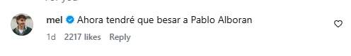 El comentario de Álvaro Mel reaccionando a las declaraciones de su novia   Instagram
