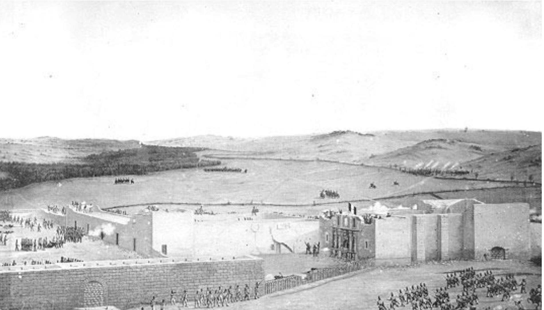 Representació de la Batalla de El Alamo. Font Texas State Library. Austin