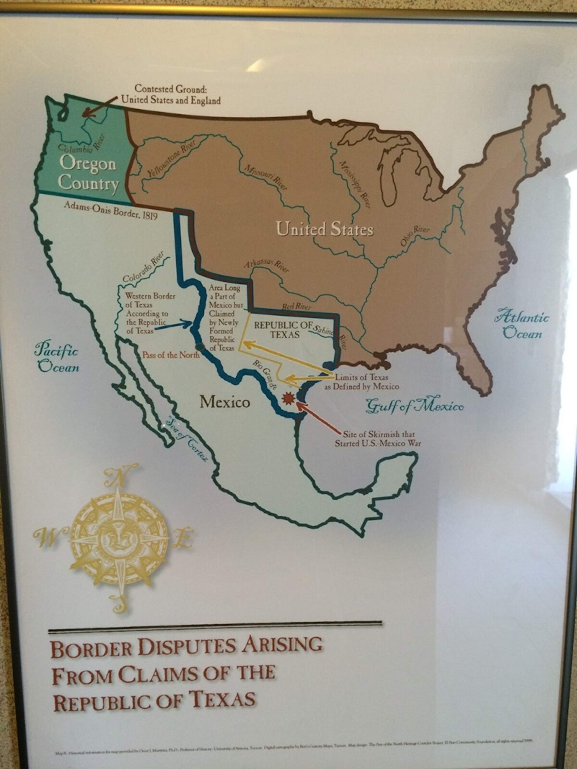 Evolució del mapa de fronteres entre Estats Units i Mexic (1830 1839). Font El Paso Museu of History