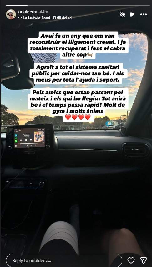 Les paraules d'Oriol de Ramon, un any després de la seva operació / Instagram (1)