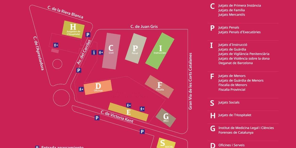 Ciutat de la Justícia de Barcelona. Edificis judcials a la plaça