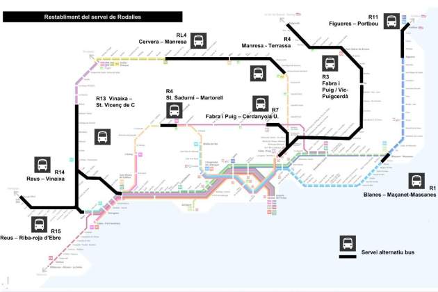 Mapa del reestablecimiento de Rodalies / Govern