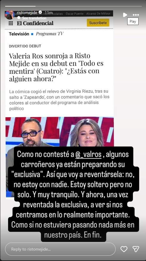 Risto Mejide anuncia que está 'soltero pero no solo' / Instagram Risto Mejide anuncia que está 'soltero pero no solo' / Instagram